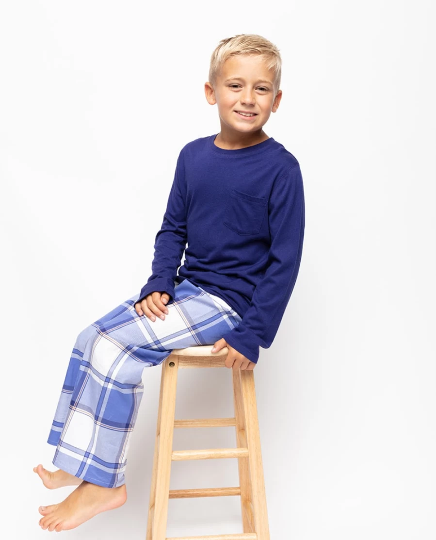 Cyberjammies Kids Jamie Boys Jersey T-Shirt & Check Pyjama Set - Comfortable Sleepwear Pajamas