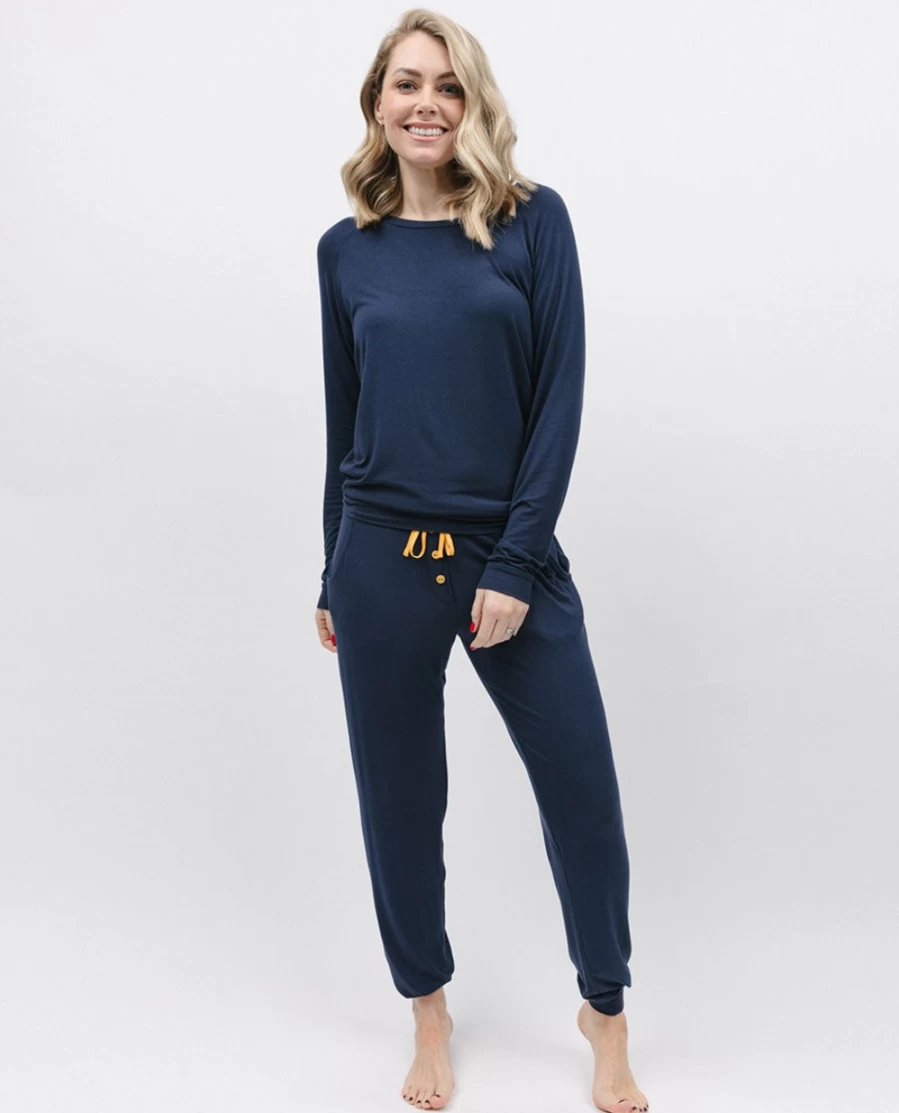 Cyberjammies Women's Navy Slouch Jersey Pyjama Set - Comfortable Lounge Pajamas