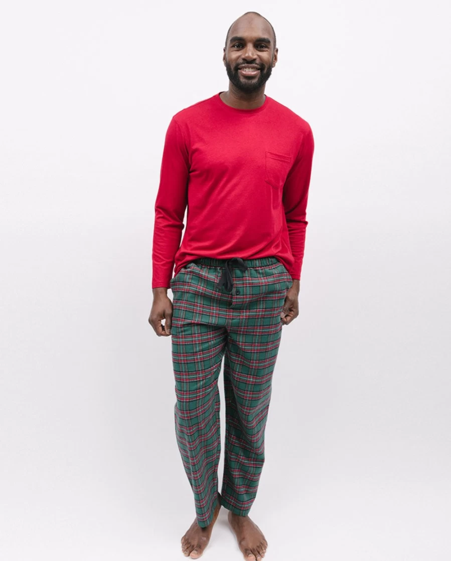 Cyberjammies Men's Whistler Jersey T-Shirt & Check Pyjama Set - Super Cosy Sleepwear