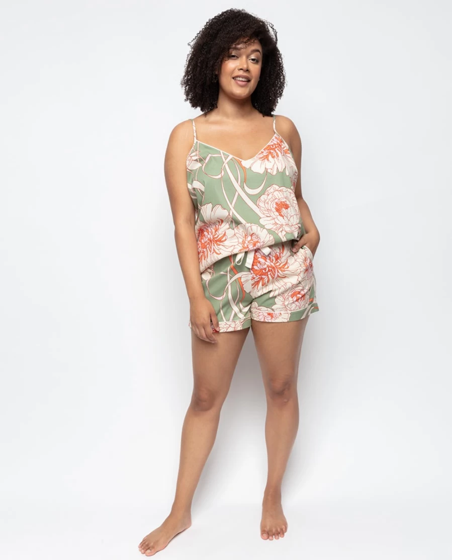 Cyberjammies Women's Sage Green Floral Print Camisole and Shorts Pajama Set