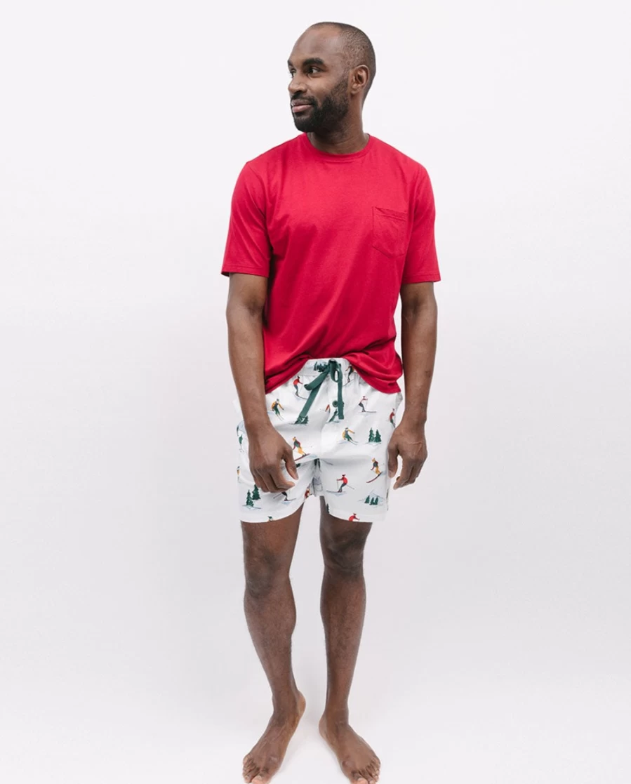 Cyberjammies Men's Whistler Ski Print Jersey T-Shirt and Shorts Set