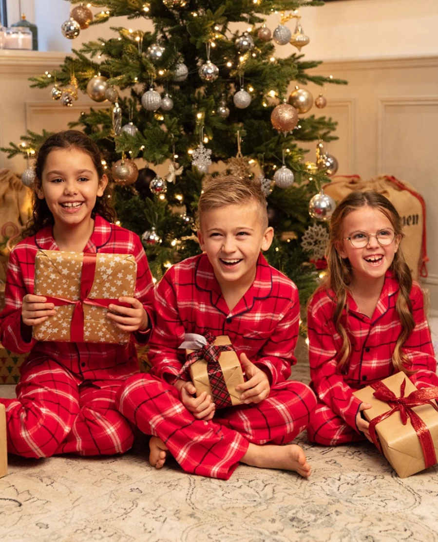 Cyberjammies Kids Noel Super Cosy Check Unisex Pyjama Set - Festive Christmas Pajamas