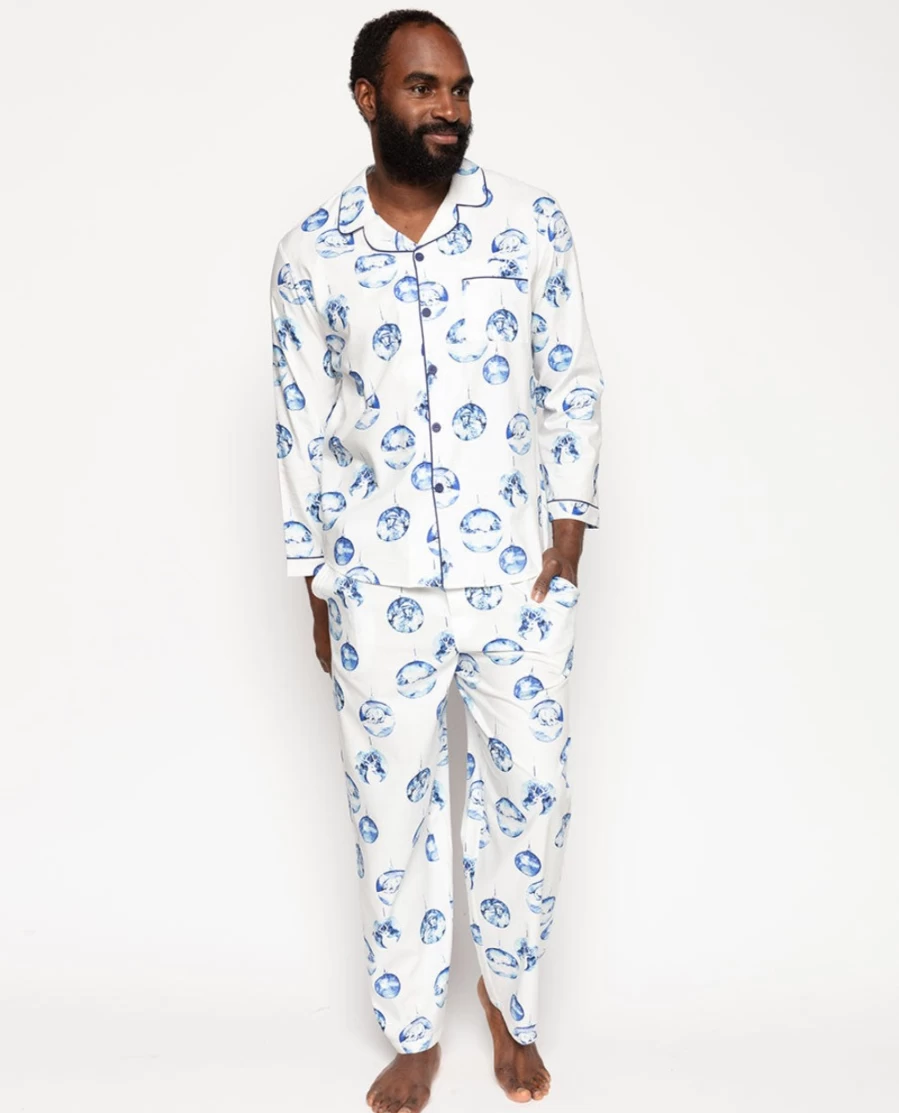 Cyberjammies Men's Riley Bauble Print Pyjama Set - Comfortable Christmas Sleepwear