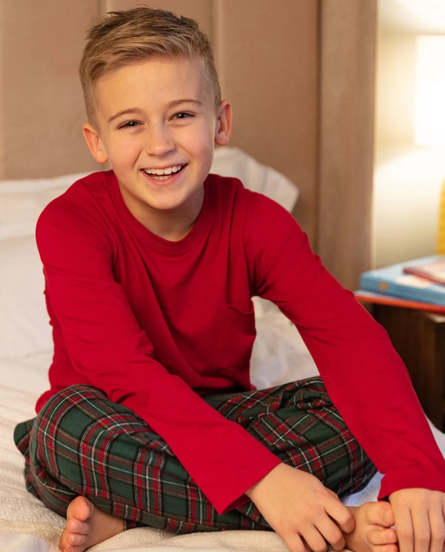 Cyberjammies Kids Unisex Jersey T-Shirt & Check Pyjama Set - Super Cosy Sleepwear