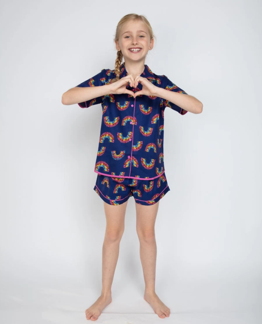 Cyberjammies Kids Daisy Navy Rainbow Print Shorty Pajama Set