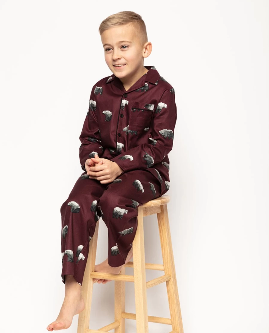 Cyberjammies Kids Harley Burgundy Polar Bear Print Pyjama Set - Soft Winter PJs