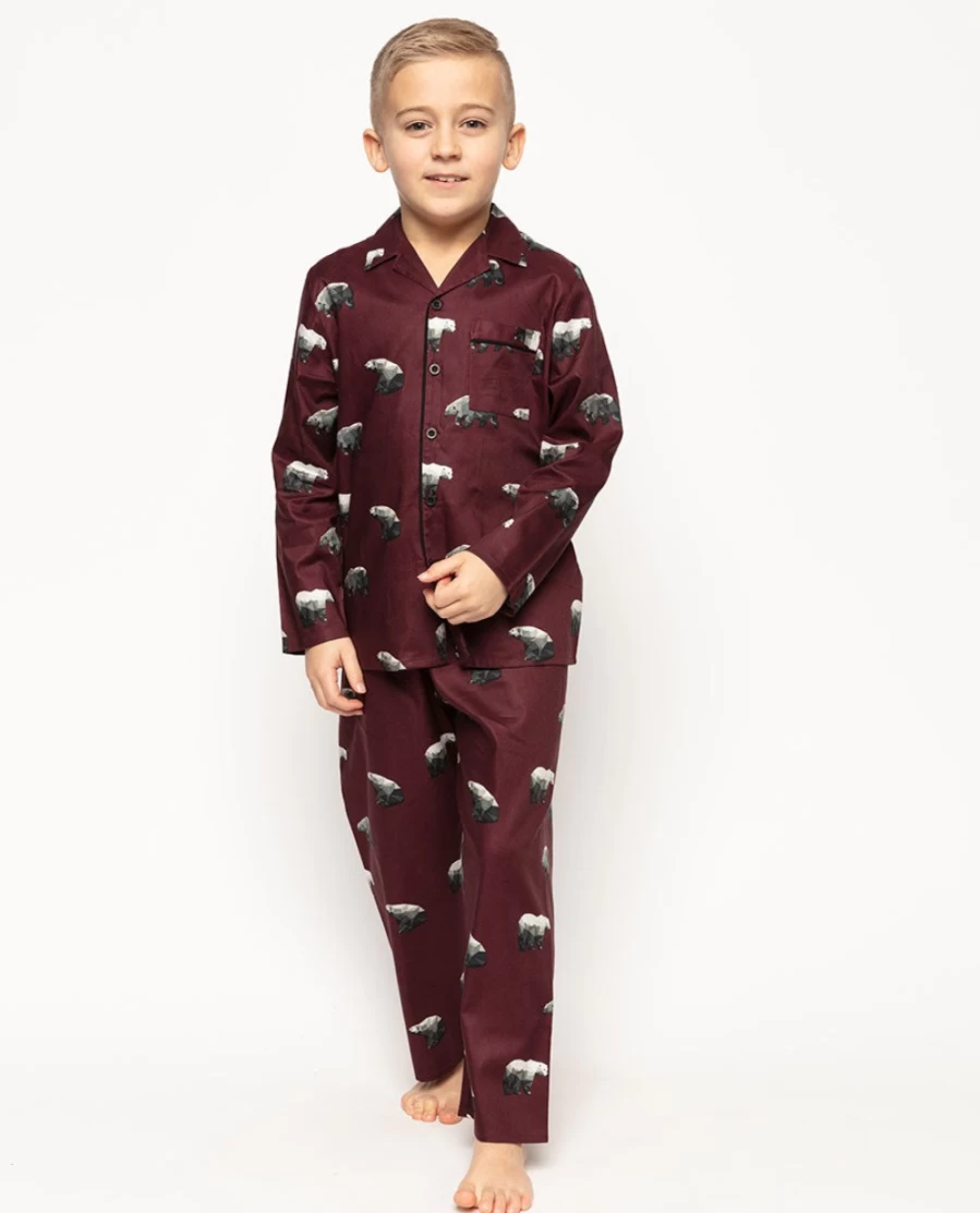 Cyberjammies Kids Harley Burgundy Polar Bear Print Pyjama Set - Soft Winter PJs