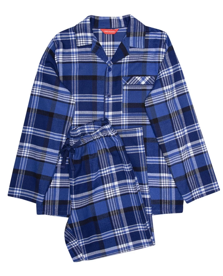 Cyberjammies Kids Navy Brushed Check Pajama Set - Riley Boys Cozy Sleepwear