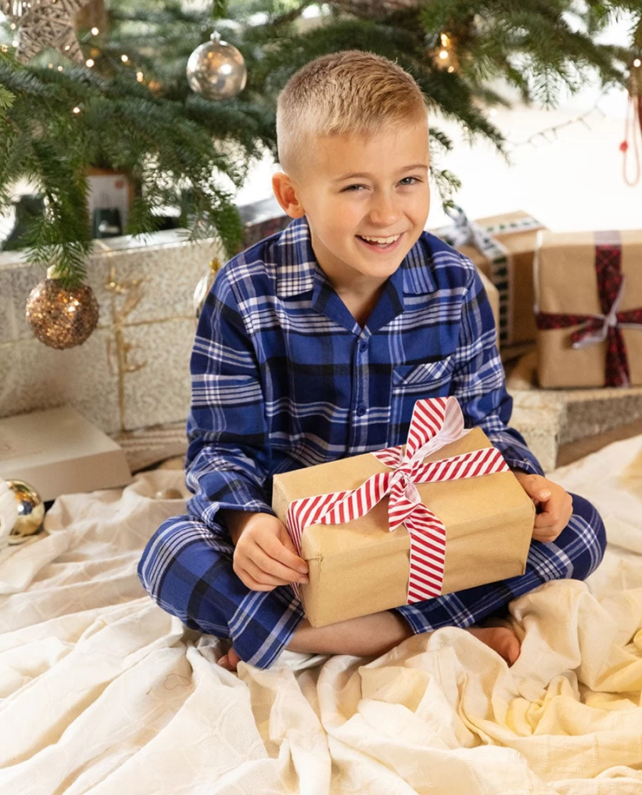 Cyberjammies Kids Navy Brushed Check Pajama Set - Riley Boys Cozy Sleepwear