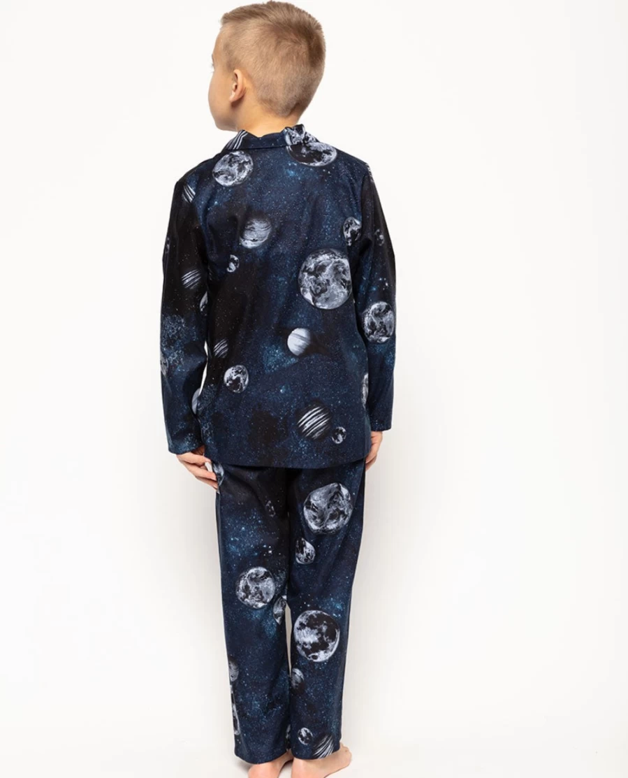 Cyberjammies Kids' Apollo Blue Moon Print Pyjama Set - Boys' & Girls' Space Themed Pajamas