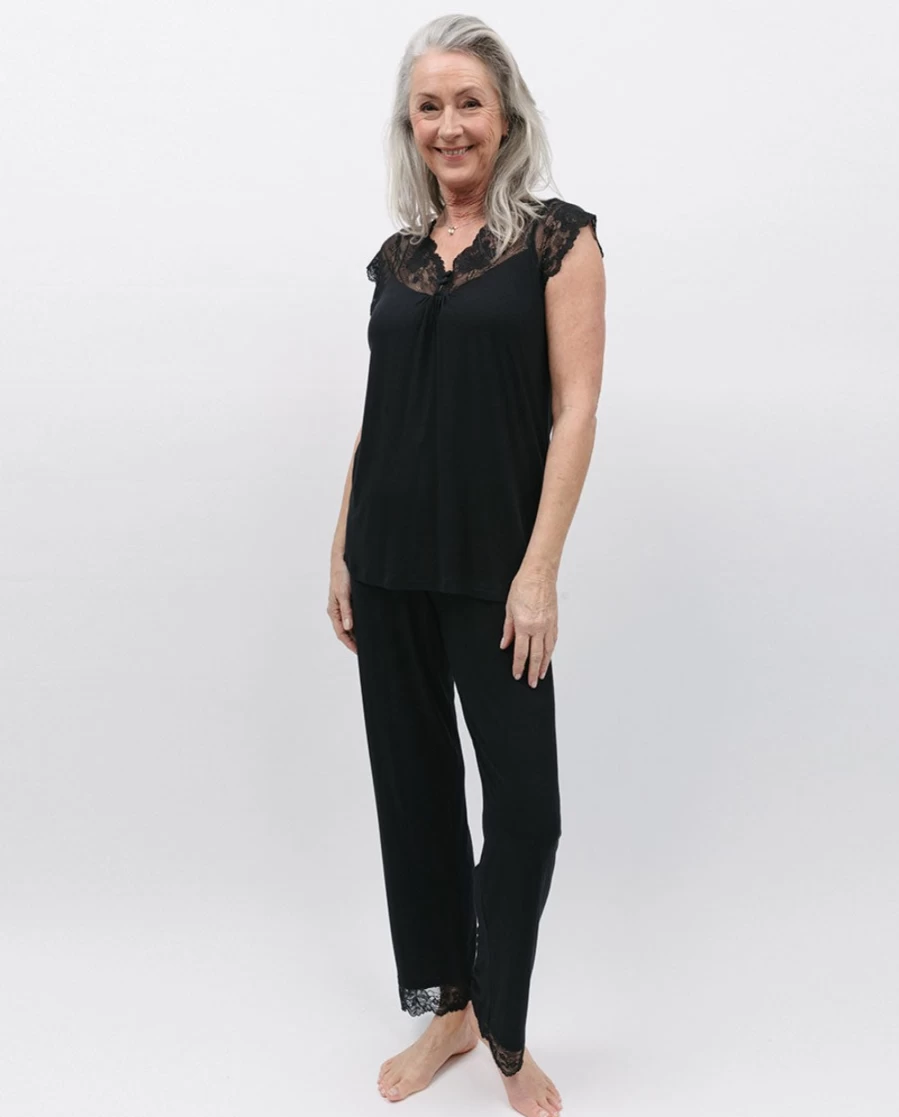 Cyberjammies Women's Winnie Black Lace Trim Jersey Pyjama Set - Comfortable Sleepwear