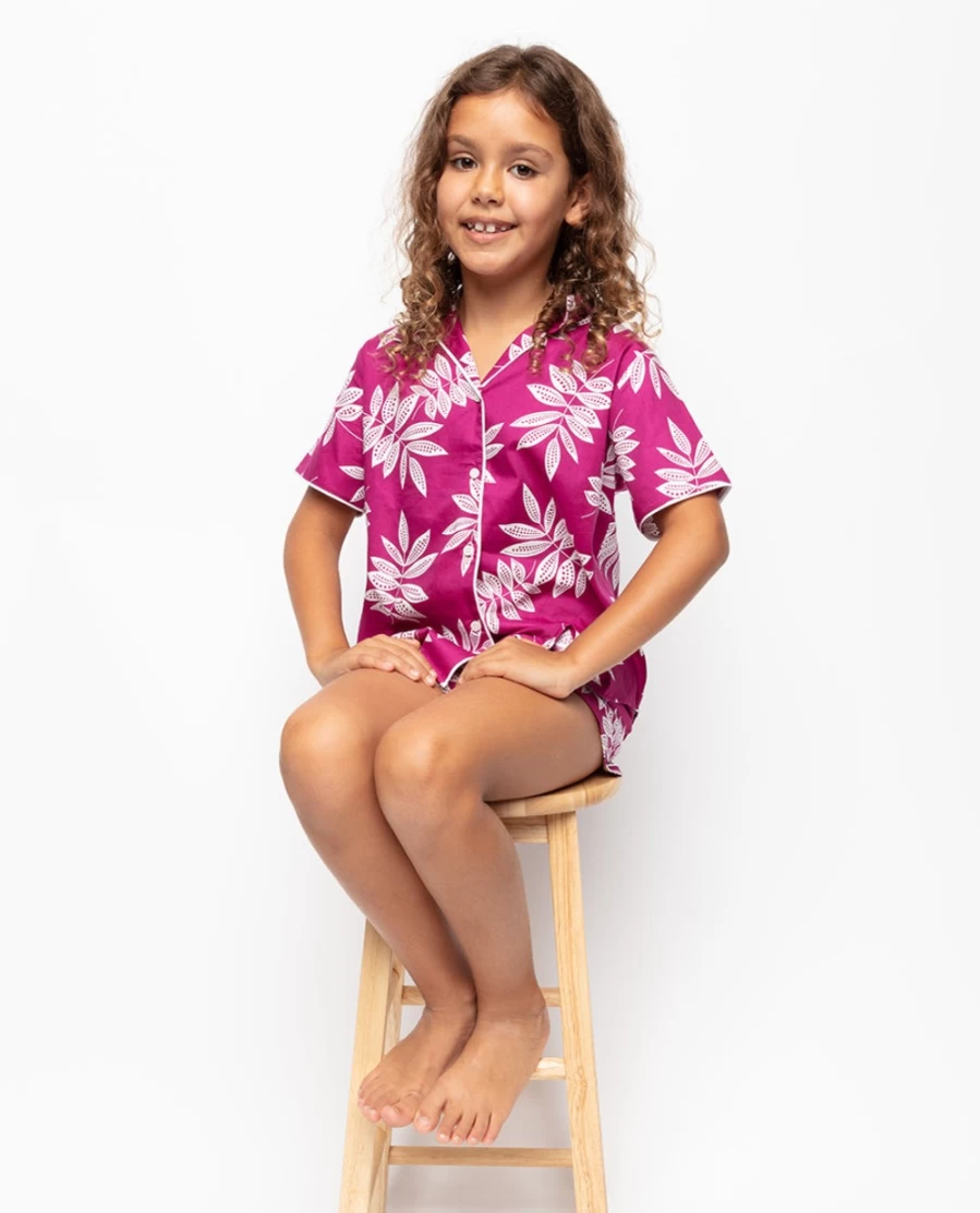 Cyberjammies Kids Leaf Print Shorty Pajama Set - Emmi Girls Comfortable Sleepwear
